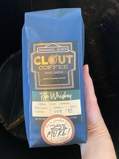 Clout Rye Whiskey Barrel-Aged Coffee 16 oz — rye barrel-aged beans and barrel