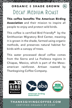 SongBird Water-Process Decaf Coffee coffee bag back label