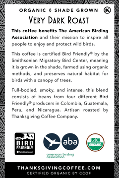 SongBird French Roast Bird Friendly Coffee coffee bag back label