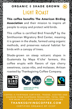 SongBird Guatemalan Light Roast Coffee coffee bag back label
