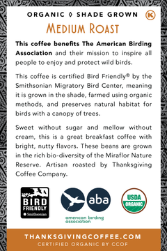 SongBird Nicaraguan Medium Roast Coffee coffee bag back label