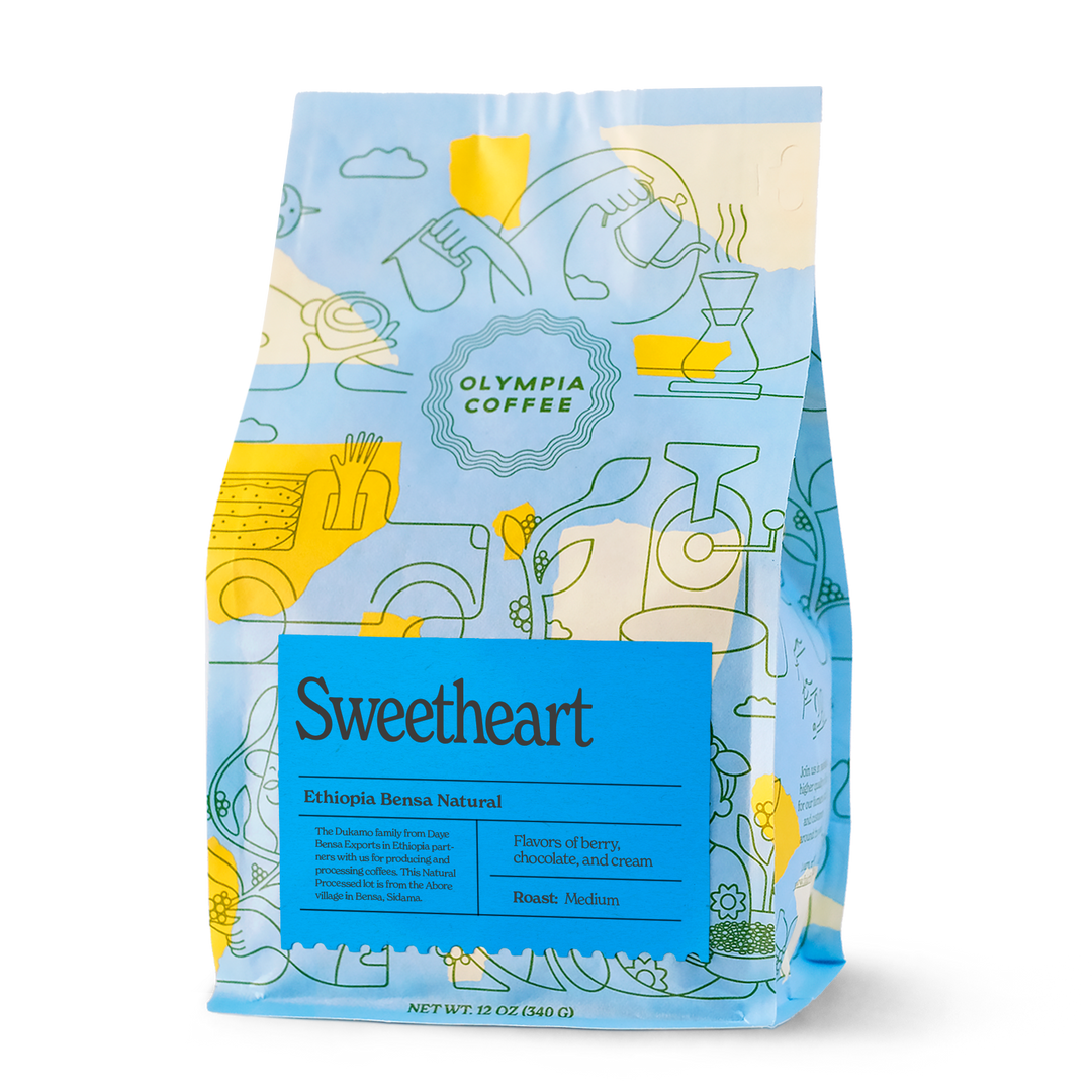Bag of specialty roast coffee from Ethiopia with notes of Rich Flavors