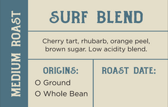 Clear Lake Surf Blend label identifying a medium roast — Clear Lake Surf Medium Roast Coffee Blend gallery
