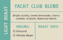Clear Lake Yacht Club Blend label identifying a light roast — Clear Lake Yacht Club Light Roast Coffee Blend gallery