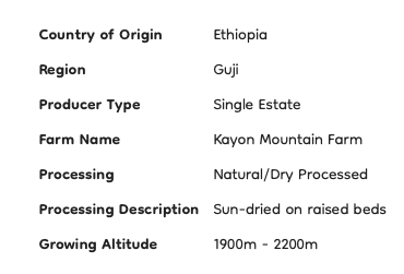 Ethiopia Kayon Mountain Organic G1 Natural GREEN BEANS -