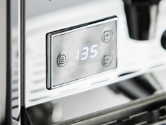 Turin Gallatin espresso machine — controls and brewing-area detail 5