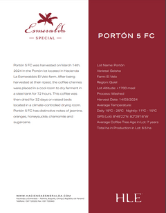 Hacienda La Esmeralda Porton 5 FC producer and lot information
