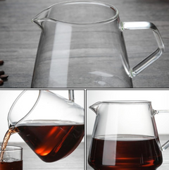 Glass Pour Over Carafe Coffee 400ML + 600ML options. v60, UFO, Aeropress Glass showing control screen