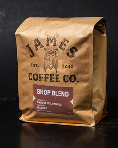 James Coffee Co Shop Blend rear packaging view