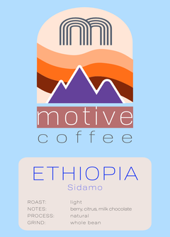 Additional Ethiopia Sidamo label shown with Motive Guji coffee
