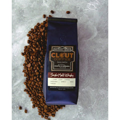 Clout Single Malt Whisky Barrel-Aged Coffee 16 oz — barrel-aging presentation