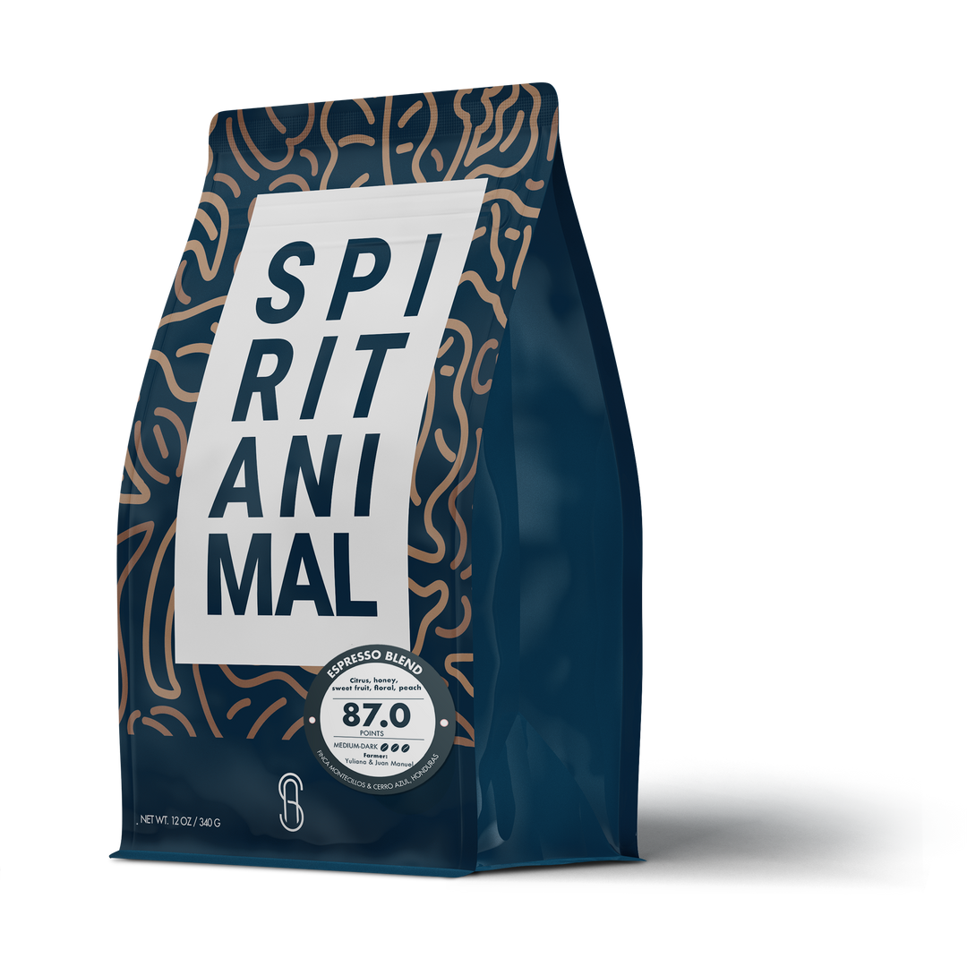 Bag of dark roast coffee from Origin Unknown with notes of Fruity, Floral