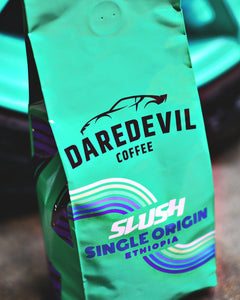 Front of green SLUSH Ethiopian coffee package