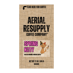 Front label of Spring Kitty salted-caramel-mocha coffee