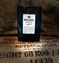 RedEye Sumatra FTO coffee bag on burlap