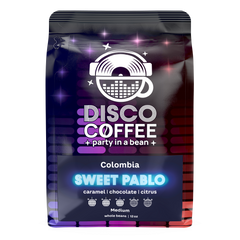 Front of Disco Sweet Pablo Colombia coffee bag
