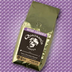 Quazaam’s Swiss Chocolate Almond Flavored Coffee by Quazaam's Coffee™ — ground coffee package, image 1 of 2
