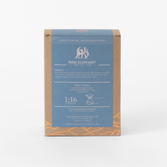 Back of the Pink Elephant Swiss Water Decaf package with brewing illustrations