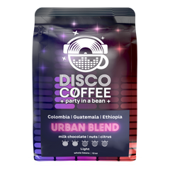 Front of Disco Urban Blend three-origin coffee bag
