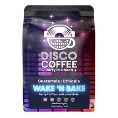 Front of Disco Wake 'n Bake coffee bag