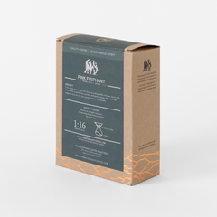 Angled rear view of the Pink Elephant Wayfarer Espresso package