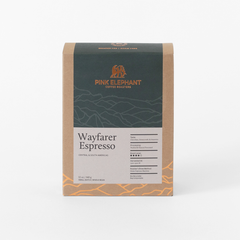 Front-facing Pink Elephant Wayfarer Espresso package and origin label