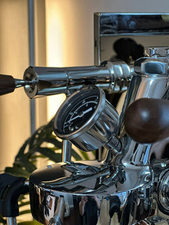 Turin Gallatin V espresso machine — drip-tray and work-area detail 6