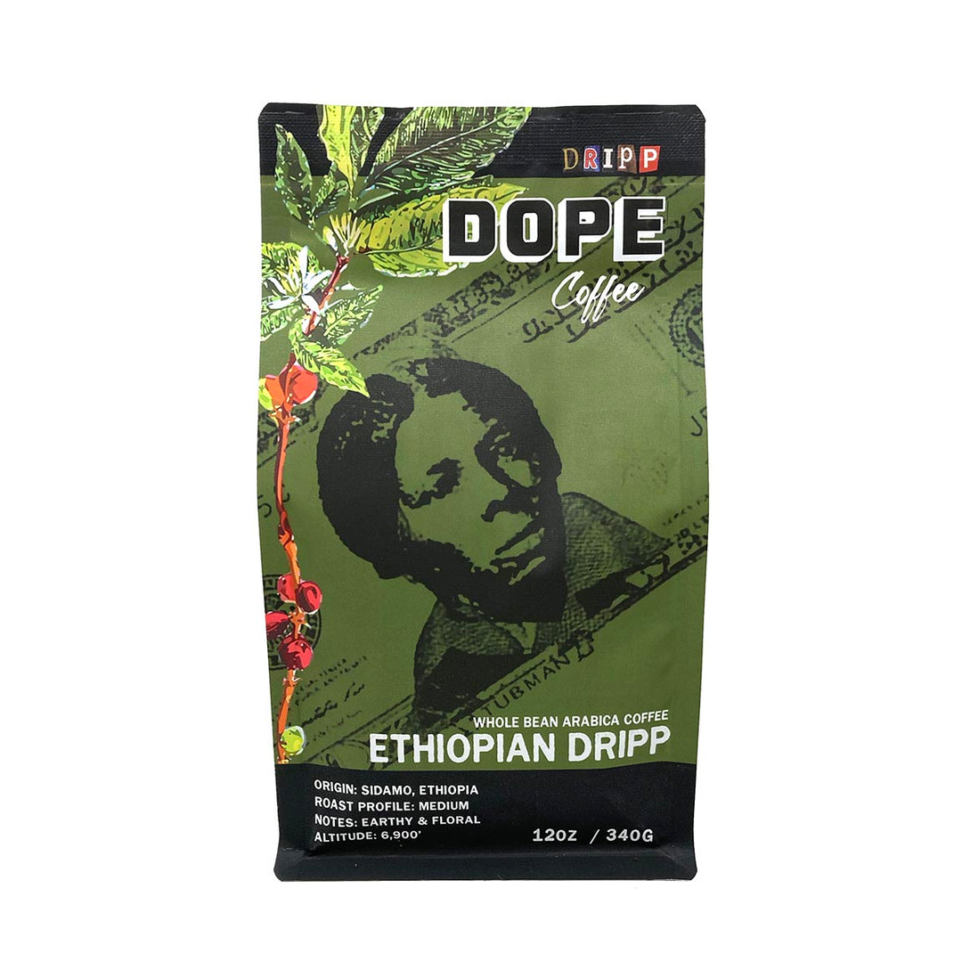 Bag of specialty roast coffee from Ethiopia with notes of Rich Flavors