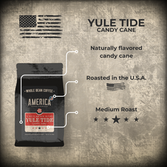 America Coffee Co. Yule Tide Candy Cane Coffee origin, roast, and tasting profile graphic