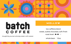 Batch Mellow coffee label with roast and tasting information
