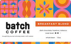 Breakfast Blend label listing dark chocolate, hazelnut and tobacco notes