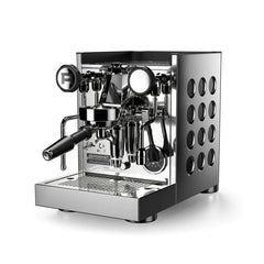 Rocket Appartamento TCA black and stainless espresso machine front view
