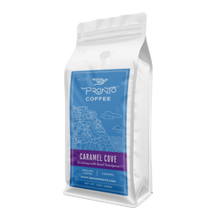 Caramel Cove caramel-flavored Arabica coffee package detail