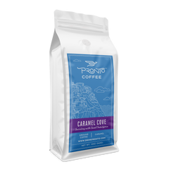 Caramel Cove flavored coffee product presentation