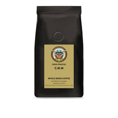 Haluan C.W.W. coffee in a black bag with gold label