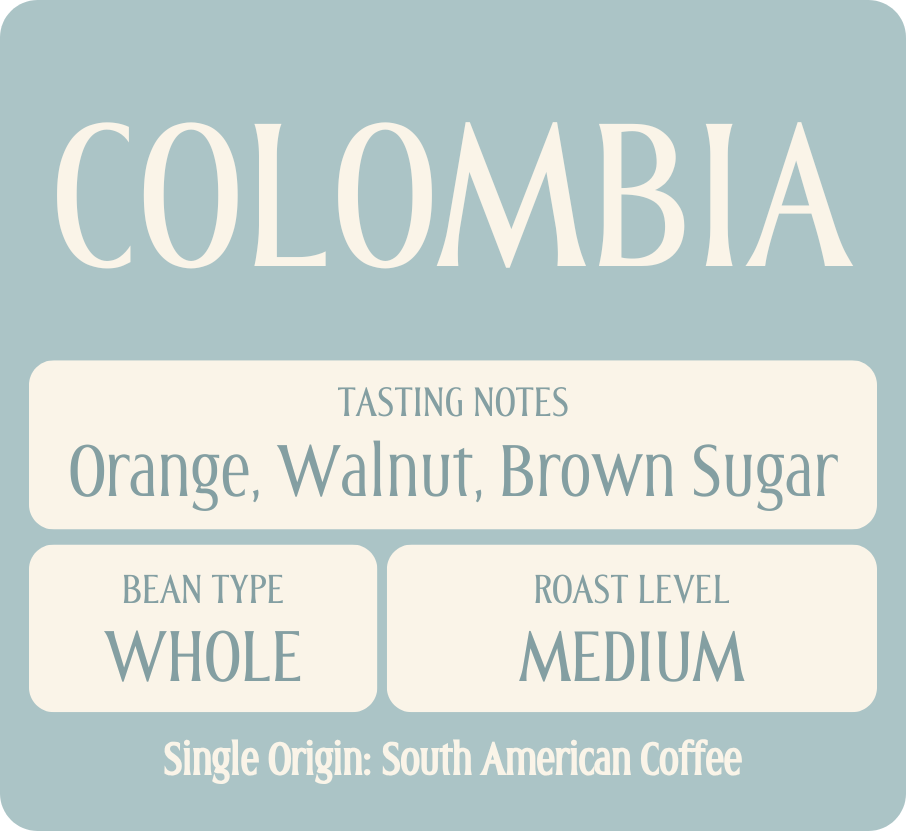 Bag of specialty roast coffee from Colombia, Nariño with notes of Rich Flavors