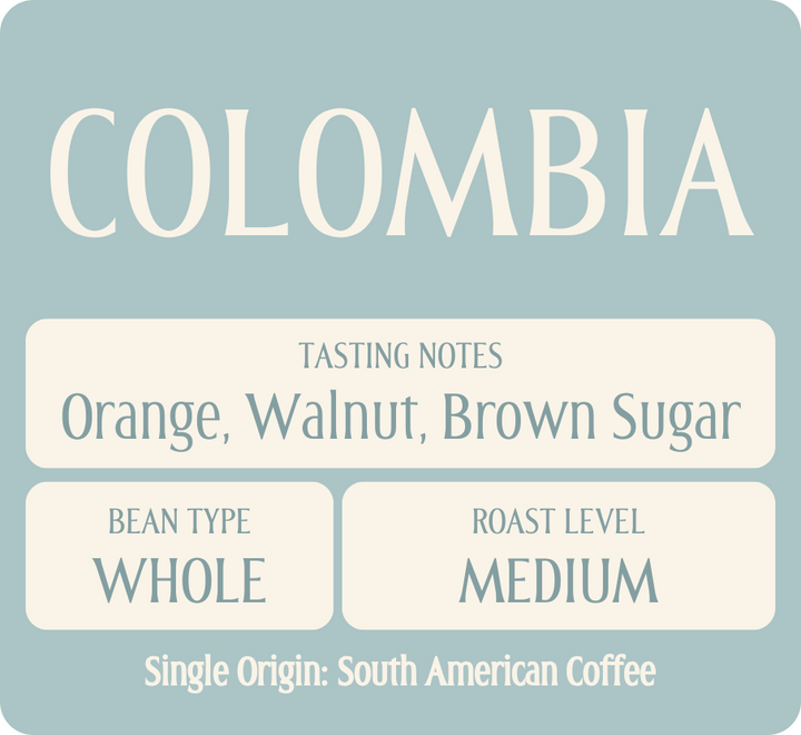 Bag of specialty roast coffee from Colombia, Nariño with notes of Rich Flavors
