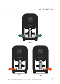 Compak Cube Tamp portafilter support adjustment diagrams from the manufacturer manual