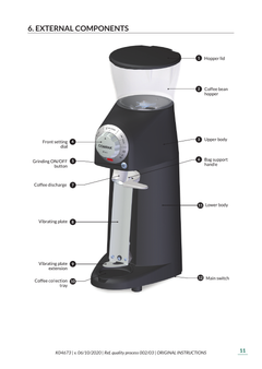 Compak R-series shop grinder external controls and ventilation diagram from the manufacturer manual