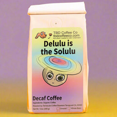 TBD Delulu Peru Swiss Water Decaf coffee package