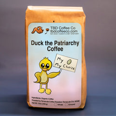 Duck the Patriarchy coffee blue package artwork