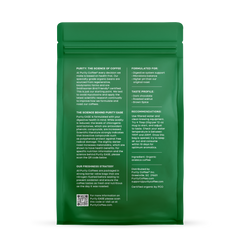 Purity EASE Organic Dark Roast Ground Coffee — back of ground-coffee bag