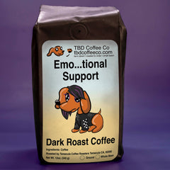 TBD Emo-tional Support Dark Roast coffee package