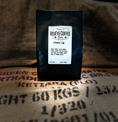 RedEye Ethiopia Guiji Organic coffee bag on burlap