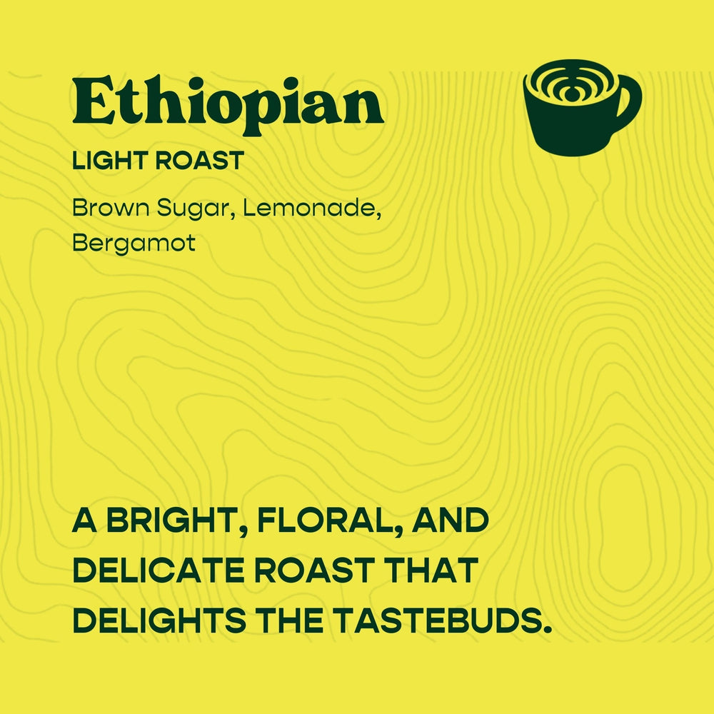 Bag of specialty roast coffee from Ethiopia with notes of Fruity