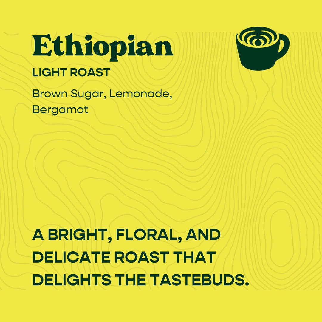 Bag of specialty roast coffee from Ethiopia with notes of Fruity