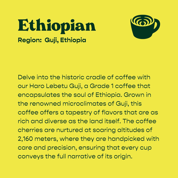 Bag of specialty roast coffee from Ethiopia with notes of Fruity