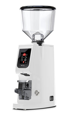 Eureka Atom W65 white color reference; manufacturer photo shows standard tall hopper