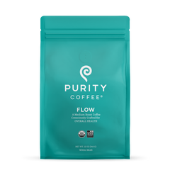 Purity FLOW Organic Medium Roast Whole Bean Coffee — front of whole-bean coffee bag