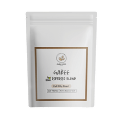 GABEE espresso blend pouch on a green background